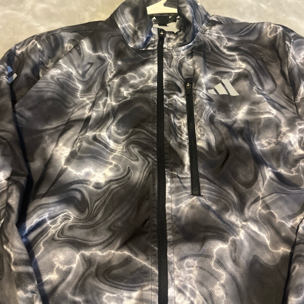 Adidas Men's Black and Gray Windbreaker - Picture 2 of 6